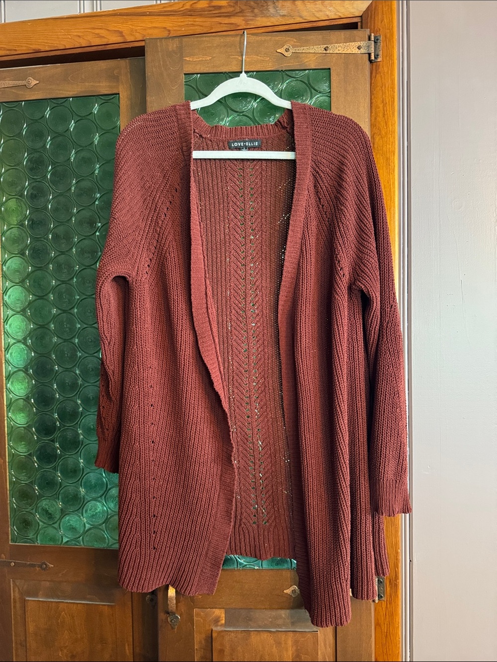 love ellie Open-Front Knit Cardigan in Deep Burgundy